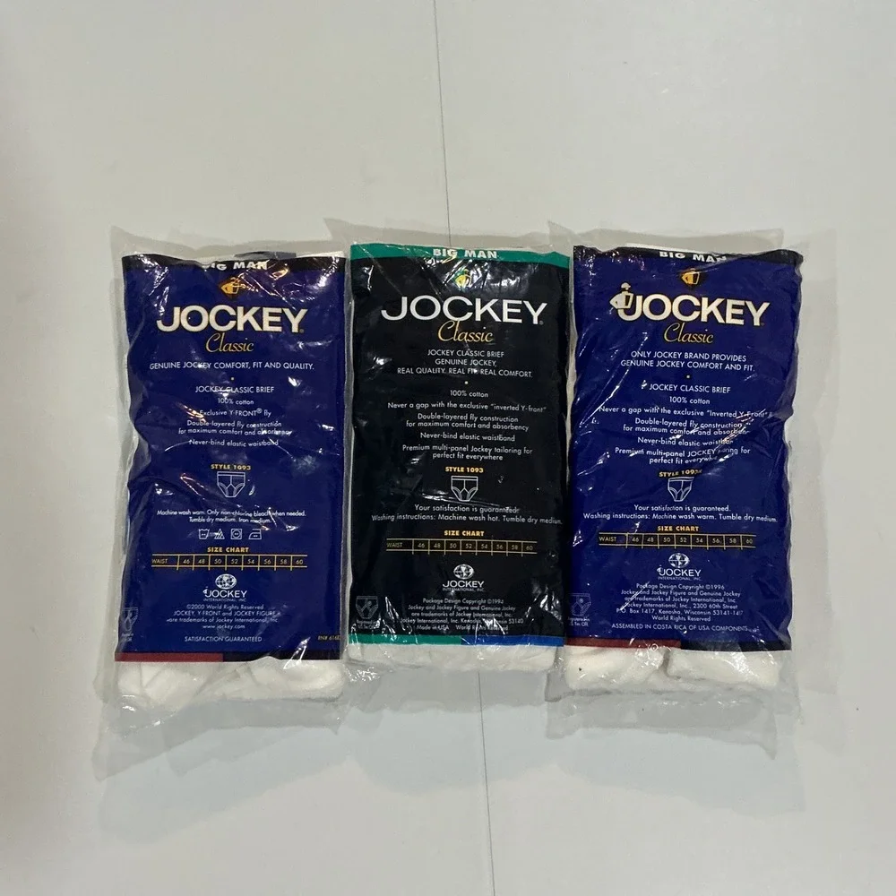 VTG 90s Y2K Jockey Classic Briefs Men 48 50 52 White Cotton 3 Packs Big Man